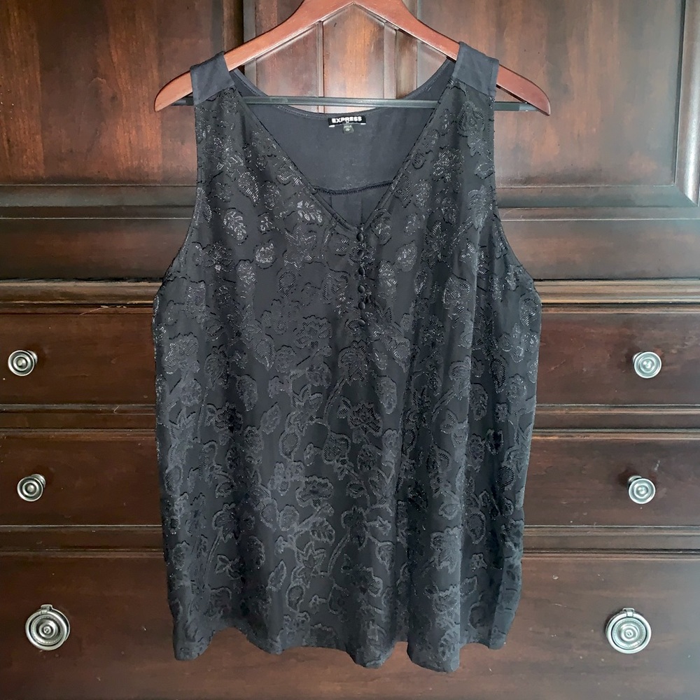 detailed, designed, black, tank top, blouse, XL, Express
